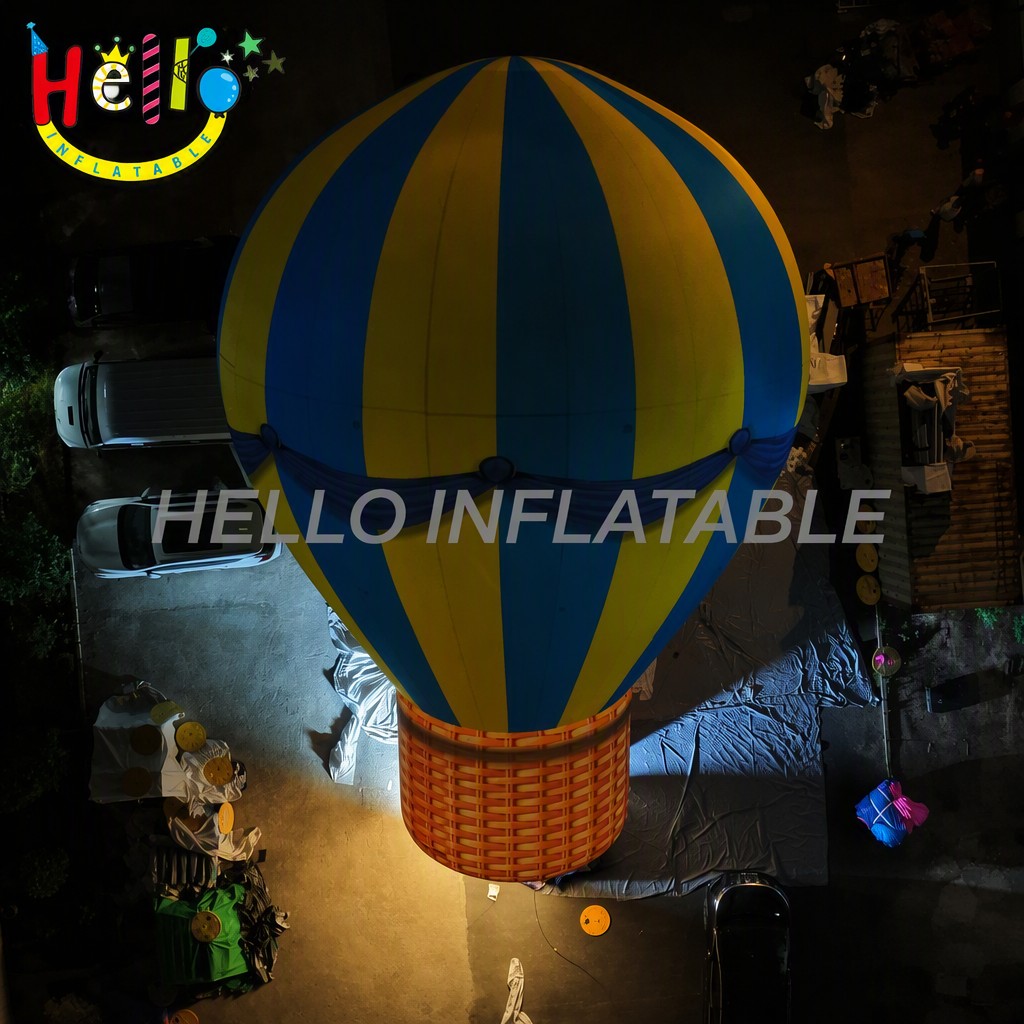 Giant Pink Blue Striped Hot Air Balloon Inflatable with Wicker Basket for Grand Opening Shopping Mall Outdoor Advertising Inflatables