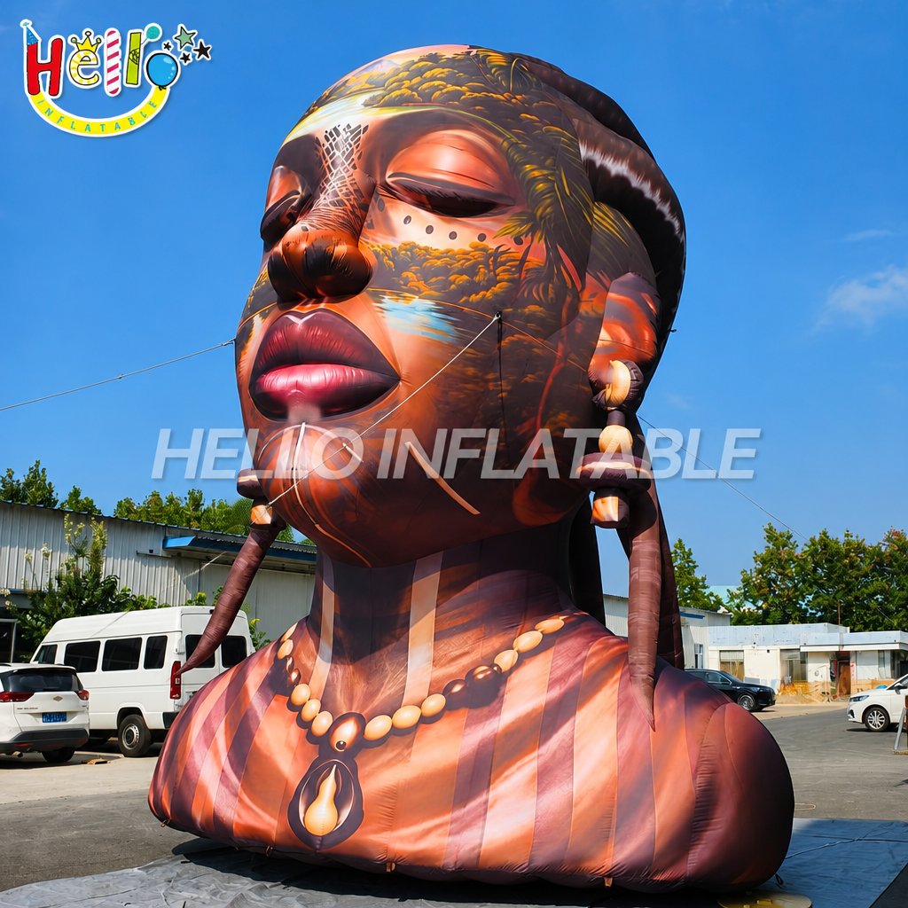Giant African Heritage Portrait Inflatable Bust with Landscape Face Print for Cultural Festival Black History Month Event Advertising Inflatables