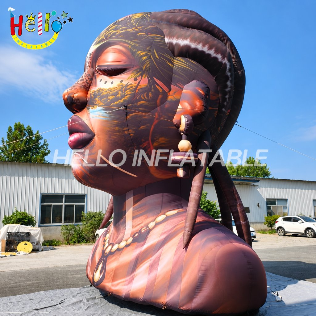 Giant African Heritage Portrait Inflatable Bust with Landscape Face Print for Cultural Festival Black History Month Event Advertising Inflatables