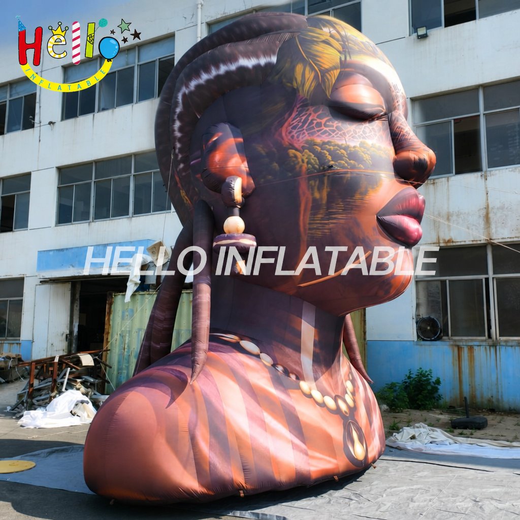 Giant African Heritage Portrait Inflatable Bust with Landscape Face Print for Cultural Festival Black History Month Event Advertising Inflatables