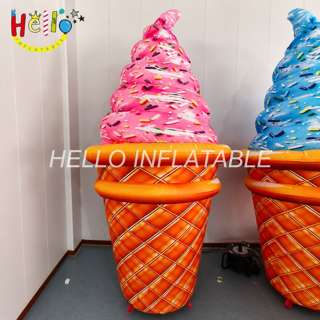 Giant Pink Blue Soft Serve Ice Cream Cone Inflatable Set with Sprinkles Waffle Cone for Dessert Shop Grand Opening Advertising Inflatables
