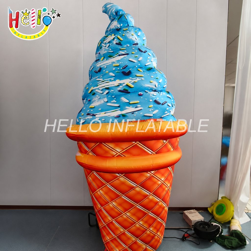 Giant Pink Blue Soft Serve Ice Cream Cone Inflatable Set with Sprinkles Waffle Cone for Dessert Shop Grand Opening Advertising Inflatables