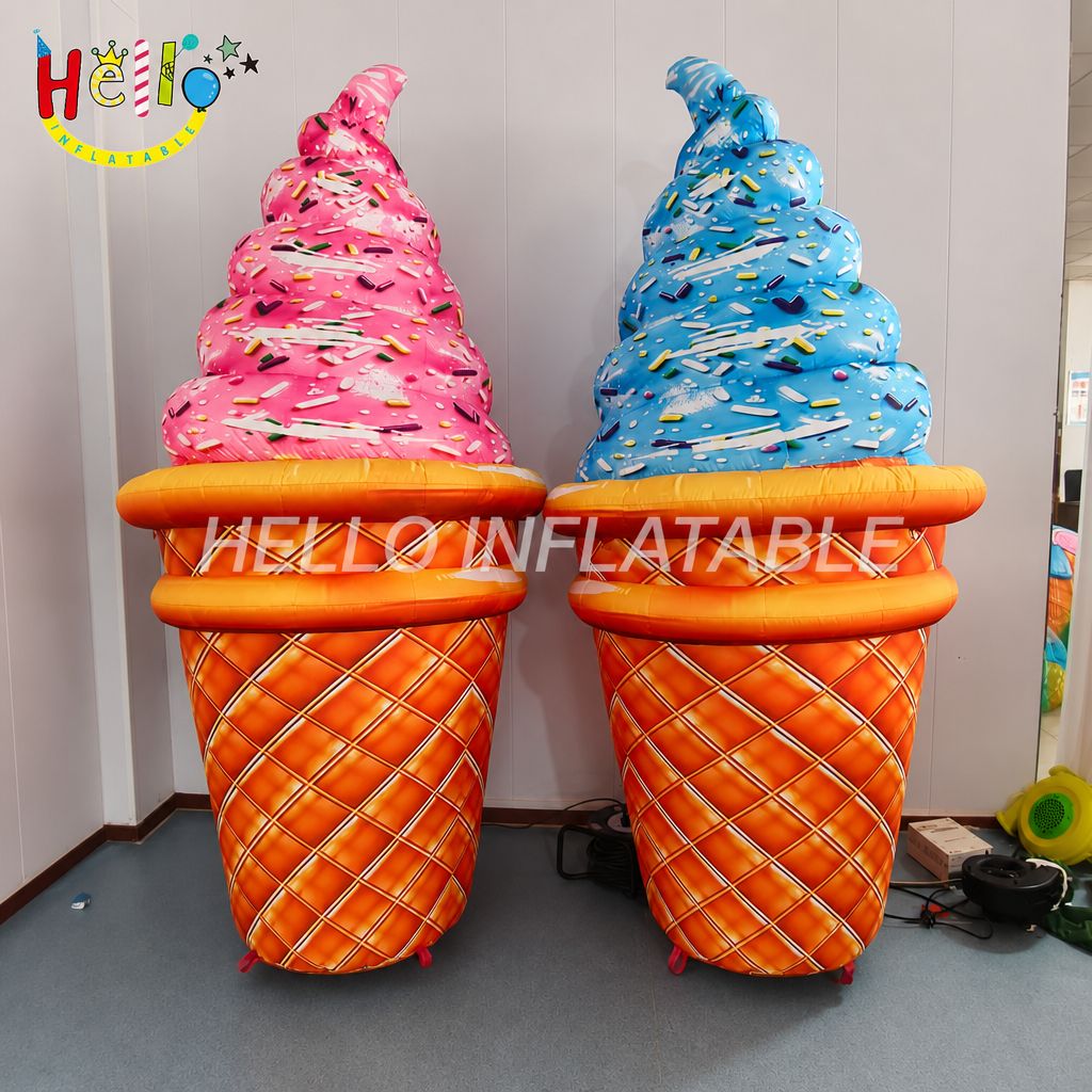 Giant Pink Blue Soft Serve Ice Cream Cone Inflatable Set with Sprinkles Waffle Cone for Dessert Shop Grand Opening Advertising Inflatables插图 Giant Pink Blue Soft Serve Ice Cream Cone Inflatable Set with Sprinkles Waffle Cone for Dessert Shop Grand Opening Advertising Inflatables