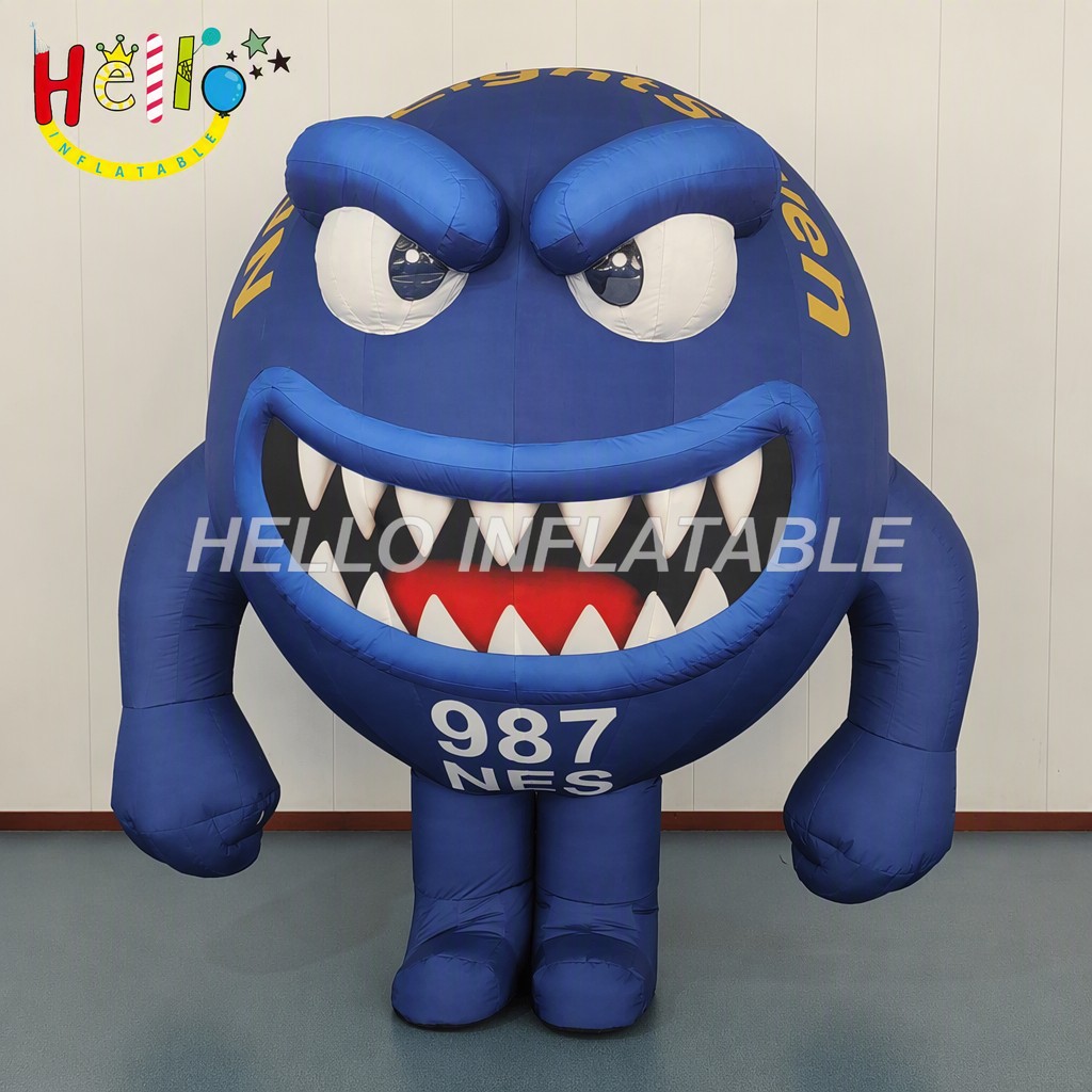 Custom Logo Wearable Blue Mascot Costume with Angry Expression for Brand Promotion Radio Station Event Greeting Inflatable Mascot Costume
