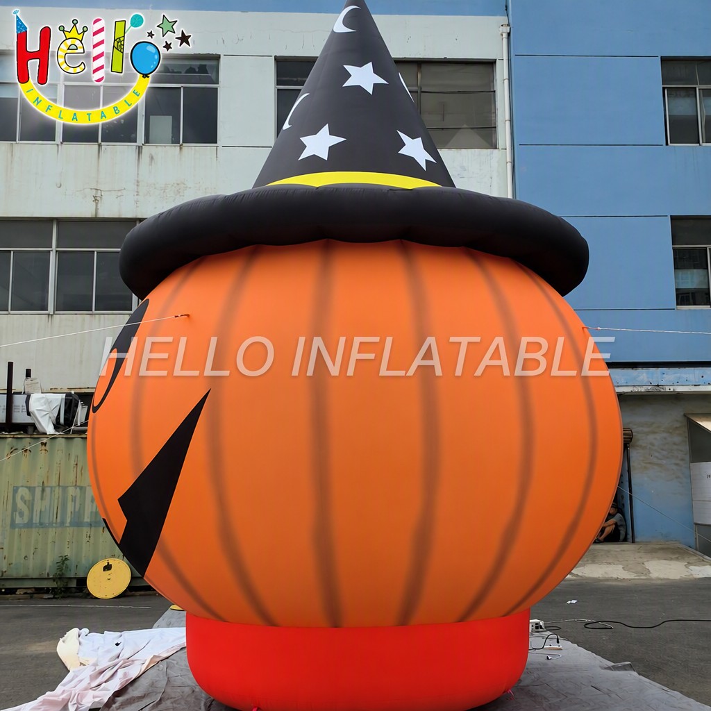 Giant Wizard Hat Pumpkin Inflatable with Moon Star Pattern for Halloween Yard Decoration Spooky Party Advertising Inflatables