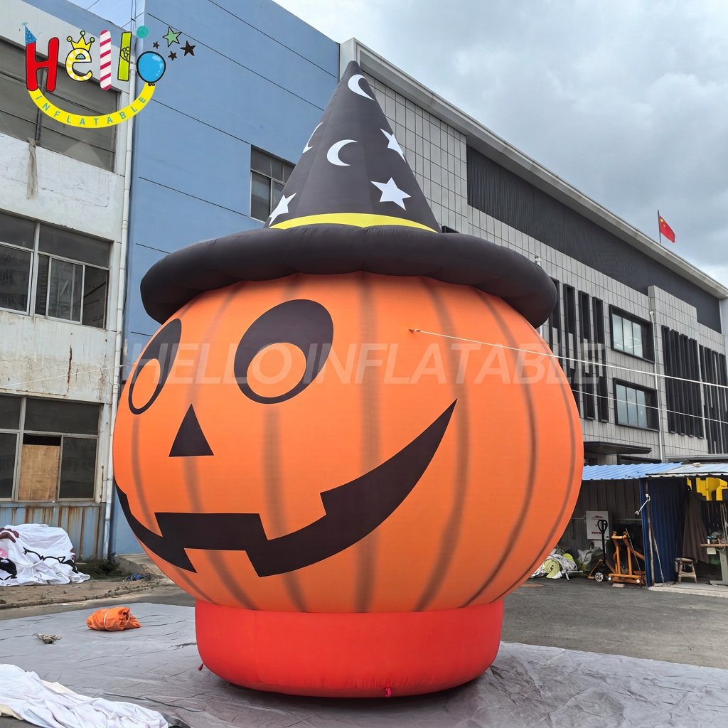 Giant Wizard Hat Pumpkin Inflatable with Moon Star Pattern for Halloween Yard Decoration Spooky Party Advertising Inflatables