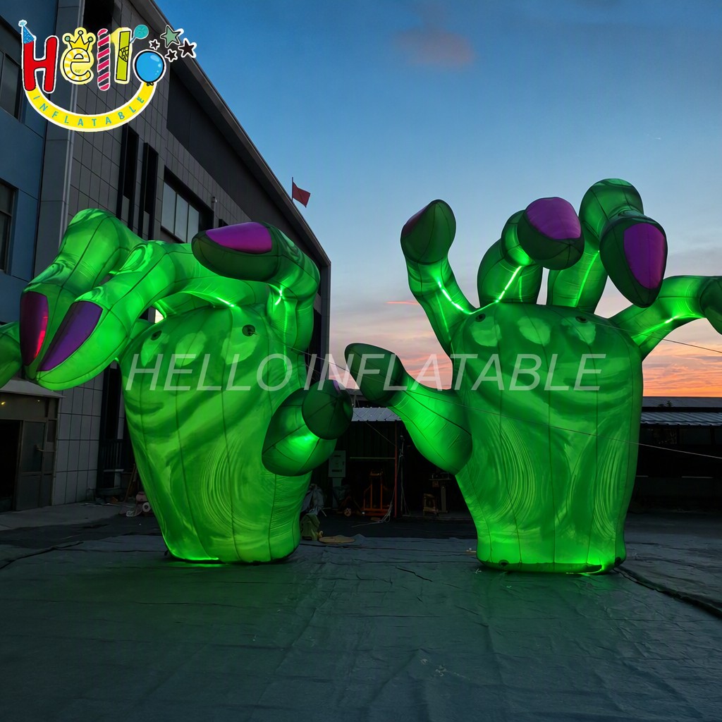 Giant Glowing Red Hands Inflatable Art Installation with LED Internal Light for Night Art Exhibition City Landmark Advertising Inflatables