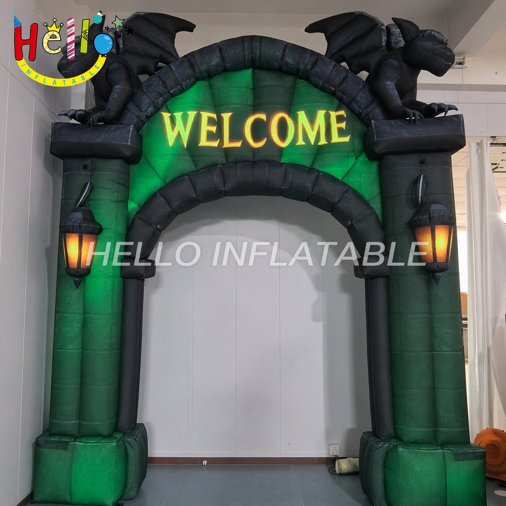 Giant Gothic Halloween Arch Inflatable with Gargoyles Glowing Lanterns for Haunted House Entrance Party Decoration Halloween Inflatable Decoration