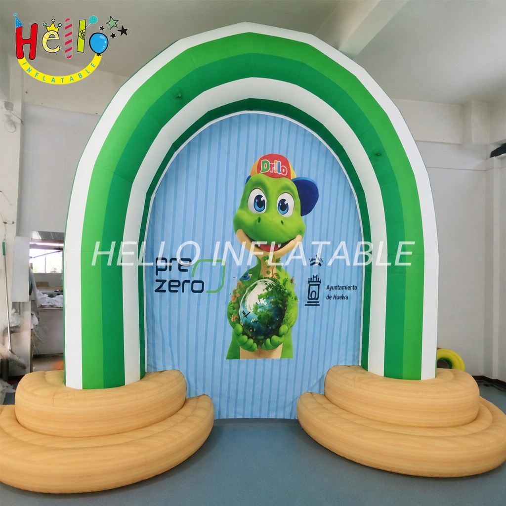 Giant Cartoon Crocodile Mascot Inflatable Backdrop with Earth Globe for Municipal Environmental Campaign Event Advertising Inflatables