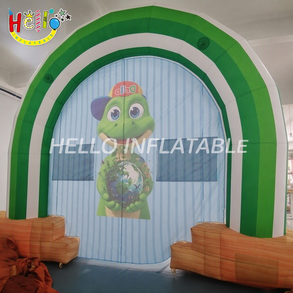 Giant Cartoon Crocodile Mascot Inflatable Backdrop with Earth Globe for Municipal Environmental Campaign Event Advertising Inflatables