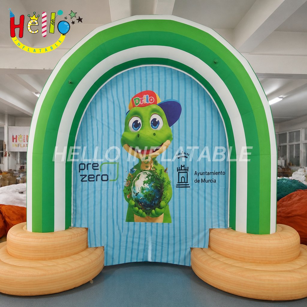 Giant Cartoon Crocodile Mascot Inflatable Backdrop with Earth Globe for Municipal Environmental Campaign Event Advertising Inflatables