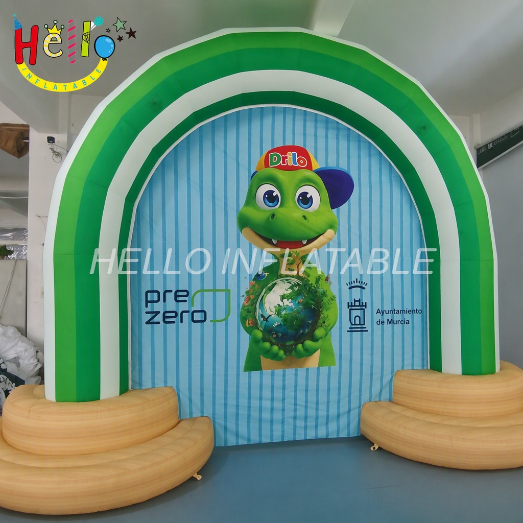 Giant Cartoon Crocodile Mascot Inflatable Backdrop with Earth Globe for Municipal Environmental Campaign Event Advertising Inflatables