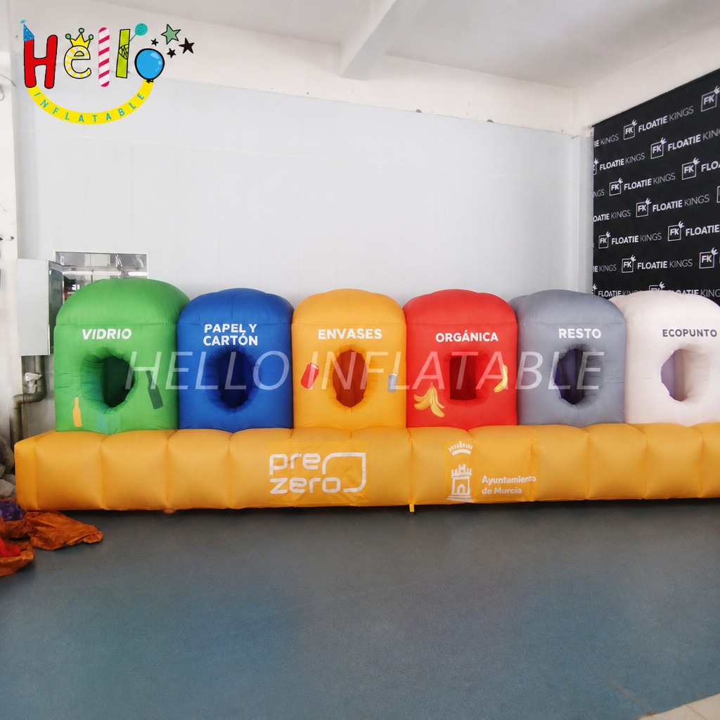Giant Multi-Color Recycling Sorting Inflatable Station with 6 Drop Pods for Environmental Education Municipal Campaign Advertising Inflatables