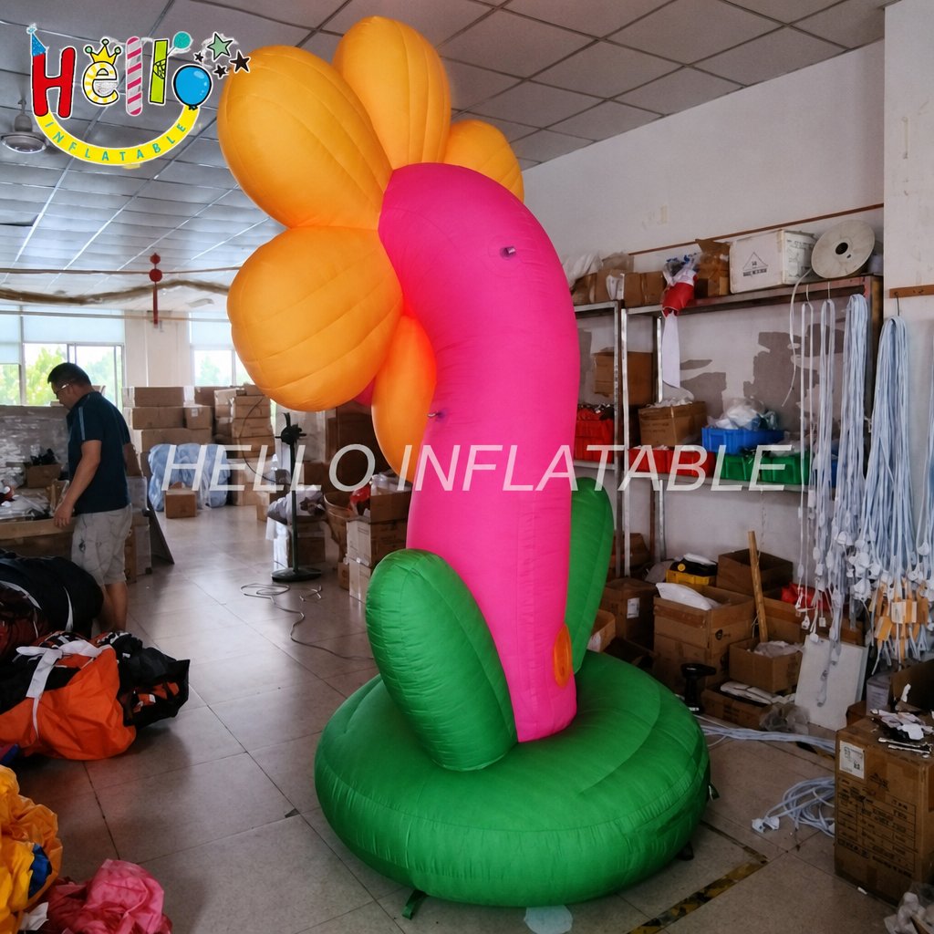 Giant Cartoon Smiley Flower Inflatable with Big Eye Face Polka Dot Stem for Kids Playground Amusement Park Decoration Advertising Inflatables