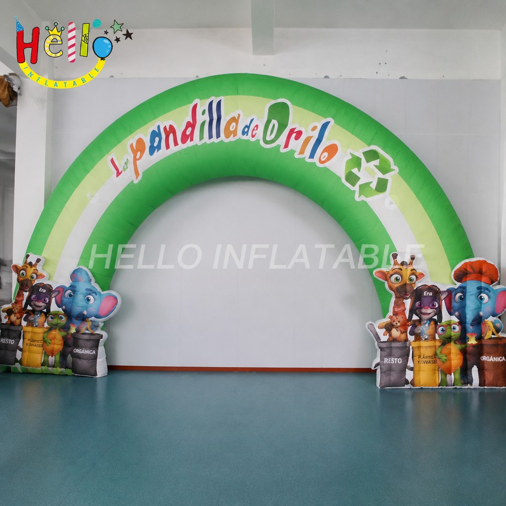 Giant Cartoon Characters Recycling Arch Inflatable with Drilo Dinosaur for Kids Environmental Education Campaign Advertising Inflatables