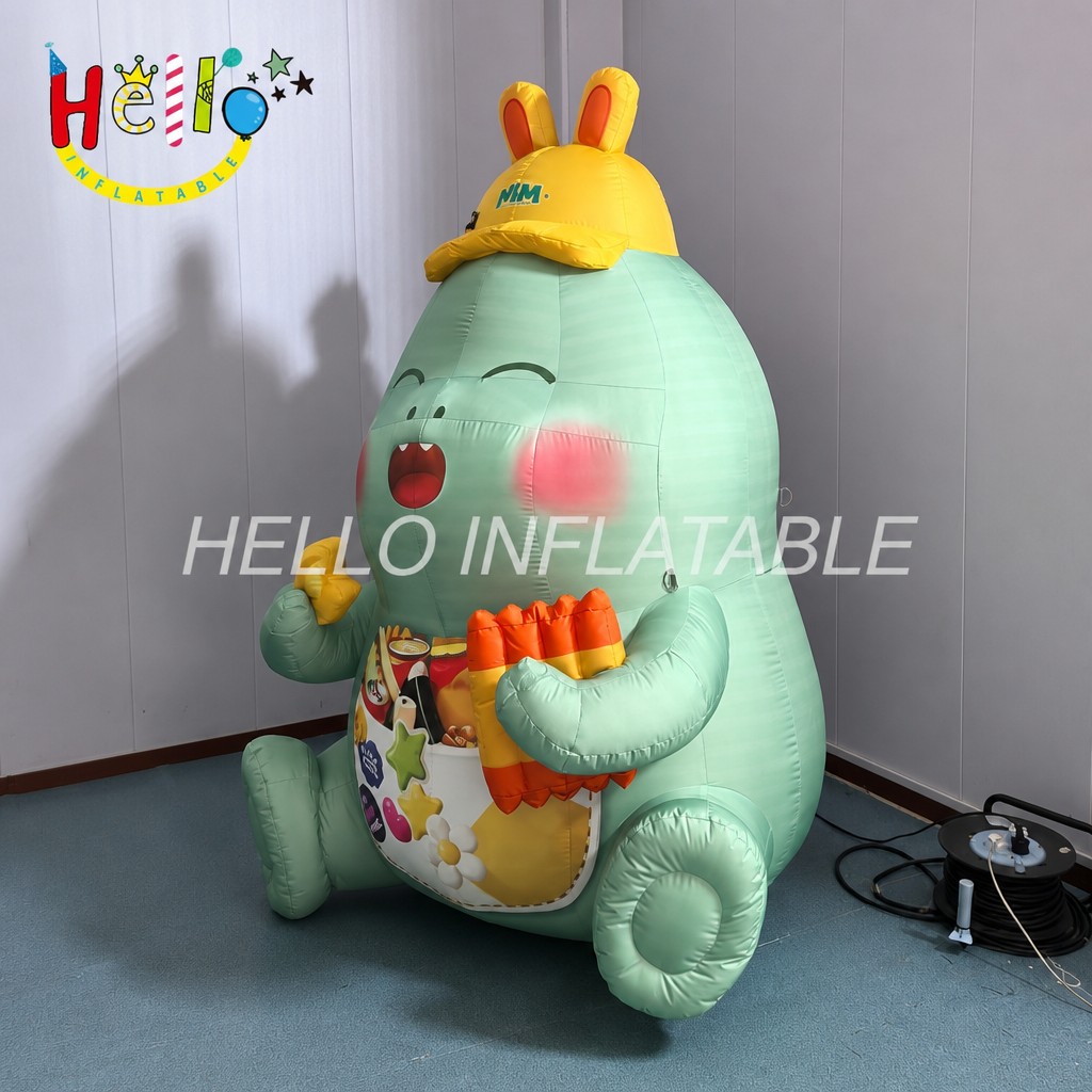 Giant Cute Mint Green Cartoon Snack Mascot Inflatable with Baseball Cap Belly Pouch for Outdoor Decoration插图1 Giant Cute Mint Green Cartoon Snack Mascot Inflatable with Baseball Cap Belly Pouch for Outdoor Decoration