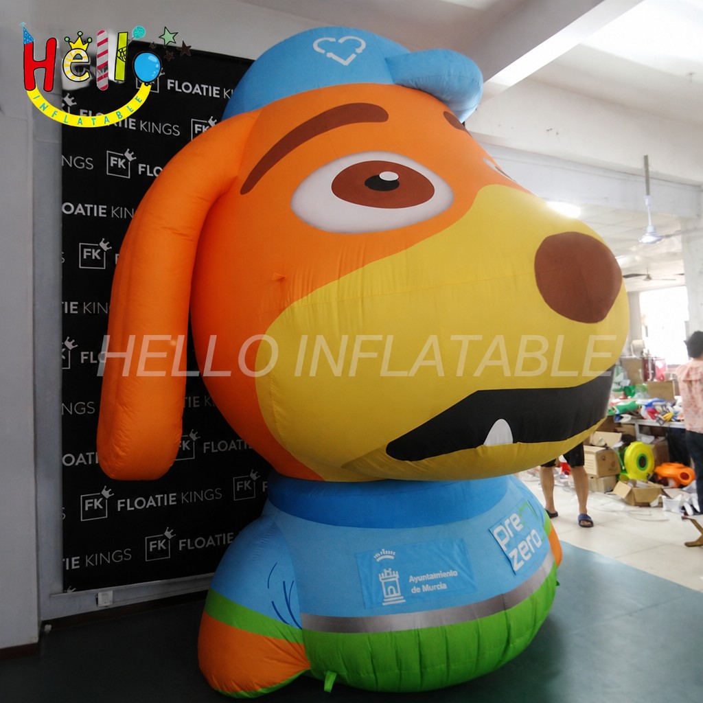 Giant Cute Cartoon Dog Mascot Inflatable with Orange Ears Beret Hat for Outdoor Environmental Campaign Decoration