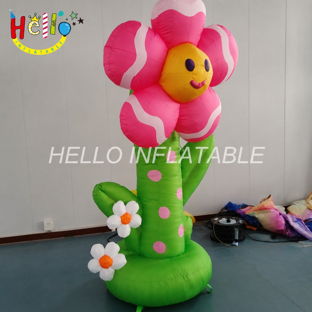 Giant Cute Cartoon Flower Inflatable with White Stripe Petals Smiley Face for Outdoor Garden Spring Theme Decoration