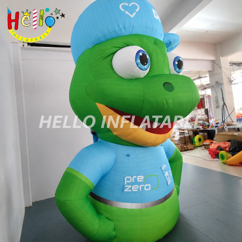 Giant Cute Green Dinosaur Mascot Inflatable with Baseball Cap Smiley Face for Outdoor Environmental Campaign Decoration插图2 Giant Cute Green Dinosaur Mascot Inflatable with Baseball Cap Smiley Face for Outdoor Environmental Campaign Decoration