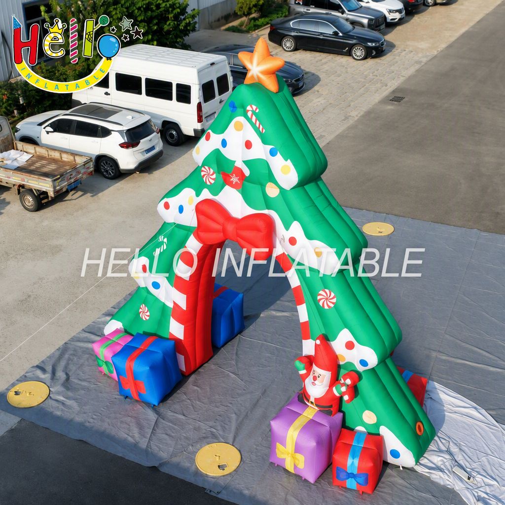 Giant Inflatable Christmas Tree Archway with Candy Cane Border Star for Outdoor Holiday Entrance Decoration