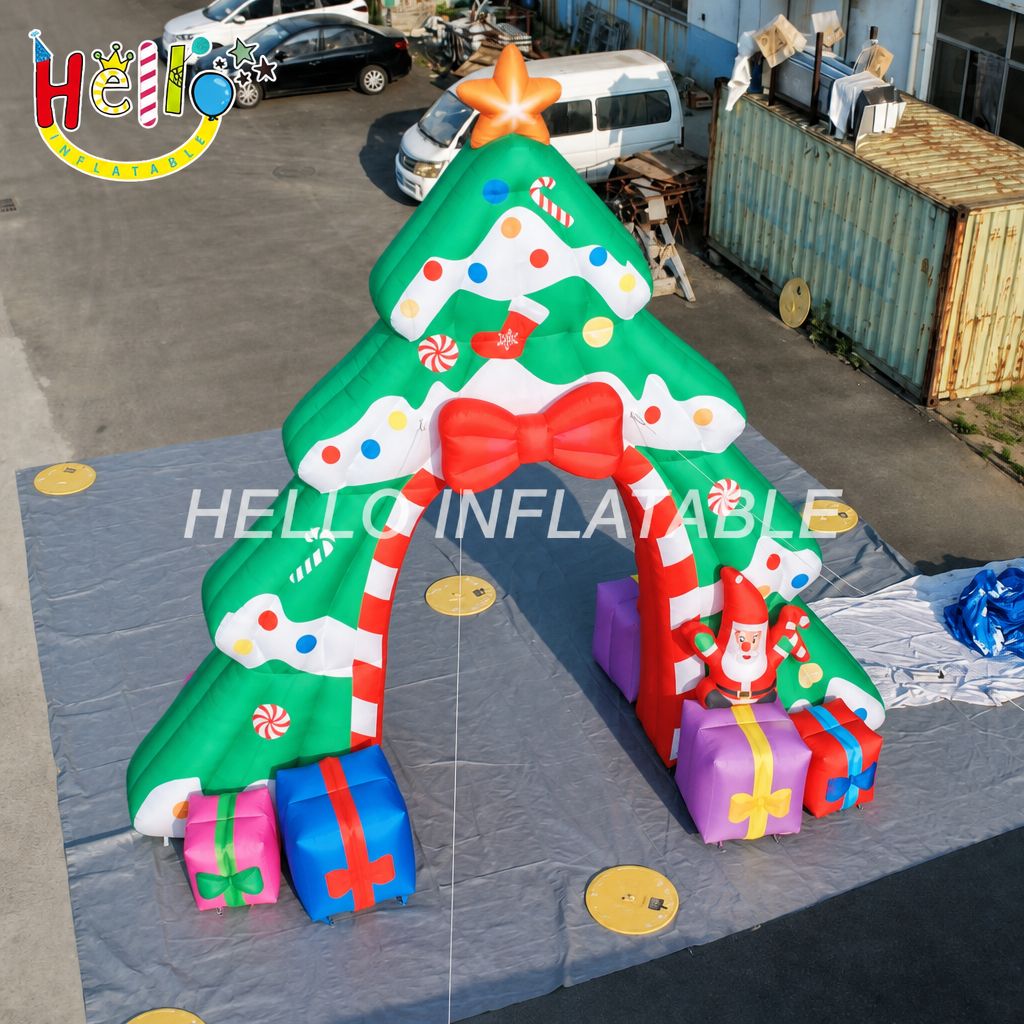 Giant Inflatable Christmas Tree Archway with Candy Cane Border Star for Outdoor Holiday Entrance Decoration