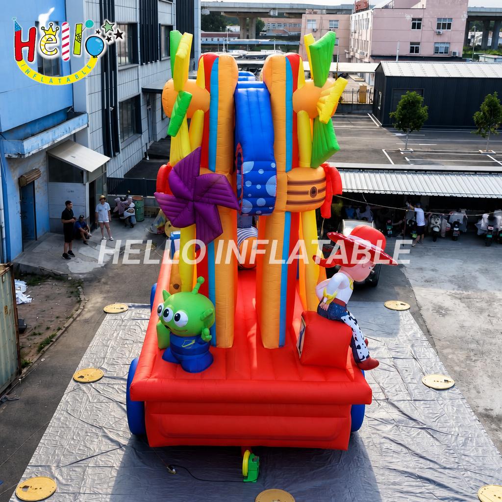 Giant Cartoon Parade Float Inflatable with Cowgirl Cowboy Characters Windmill for Kids Theme Park Outdoor Decoration