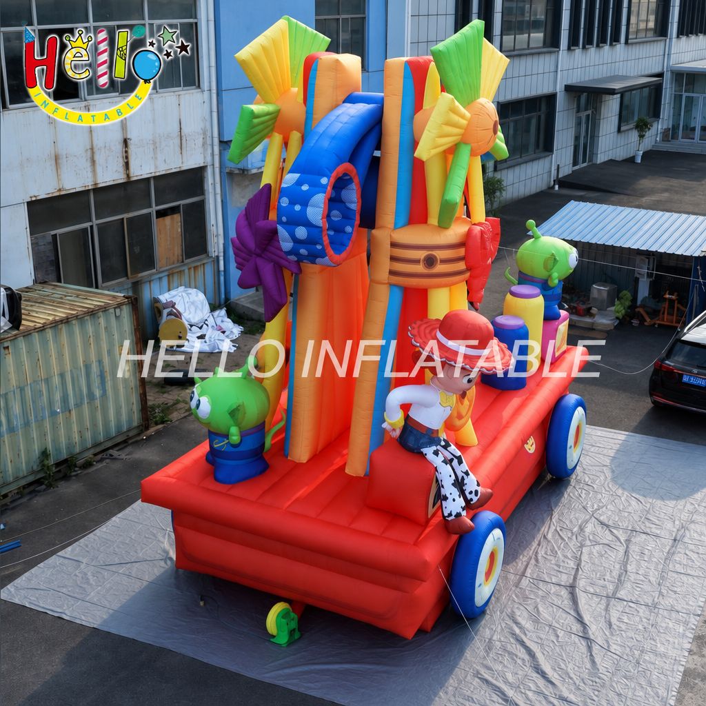 Giant Cartoon Parade Float Inflatable with Cowgirl Cowboy Characters Windmill for Kids Theme Park Outdoor Decoration