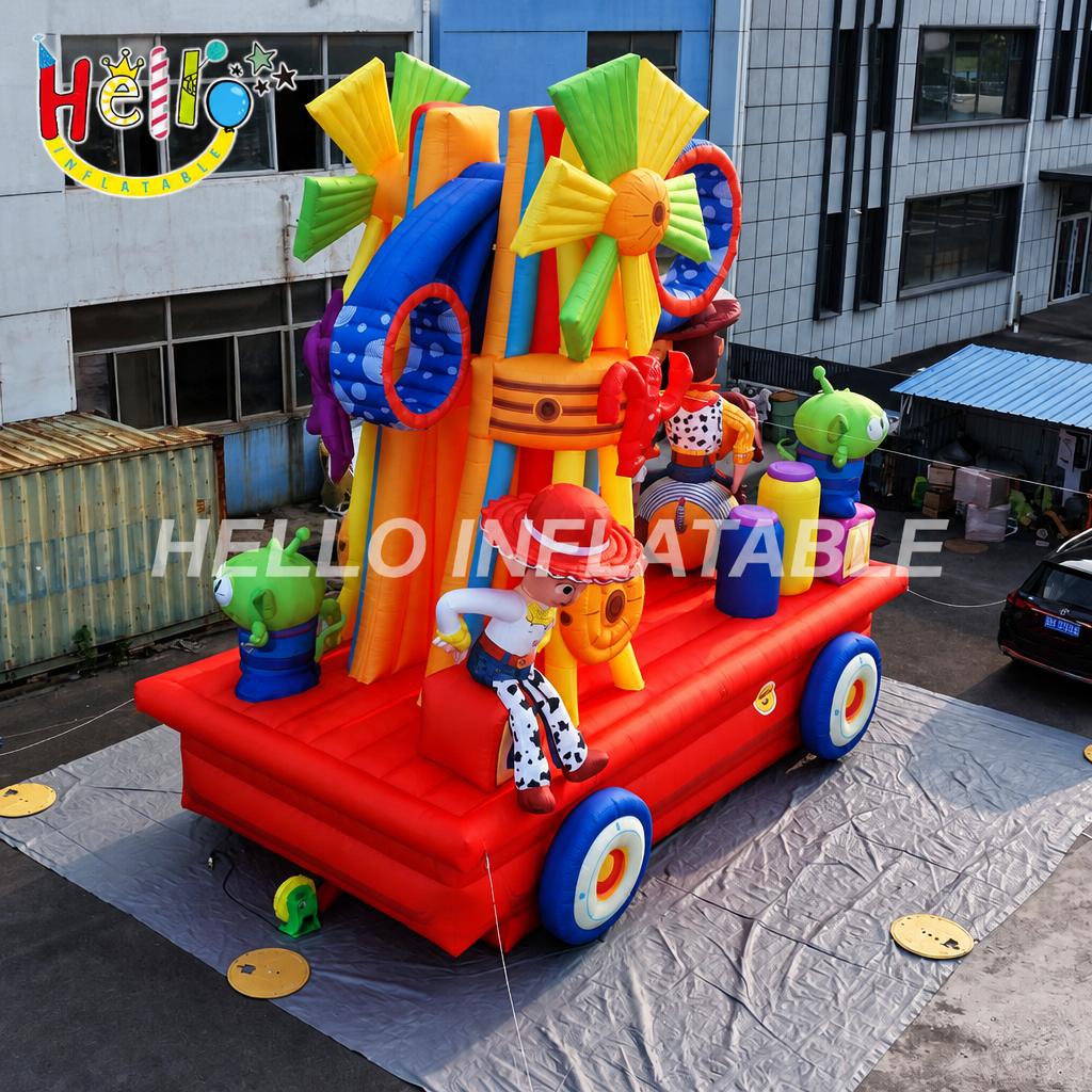 Giant Cartoon Parade Float Inflatable with Cowgirl Cowboy Characters Windmill for Kids Theme Park Outdoor Decoration