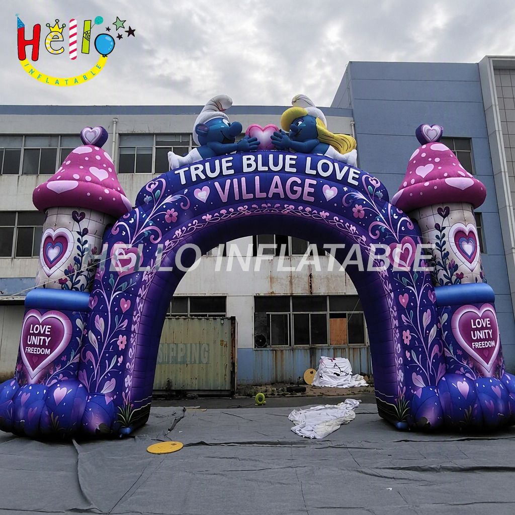 Commercial Grade Custom Print Inflatable Arch with Heart Motif for Valentine Theme Park Brand Activation