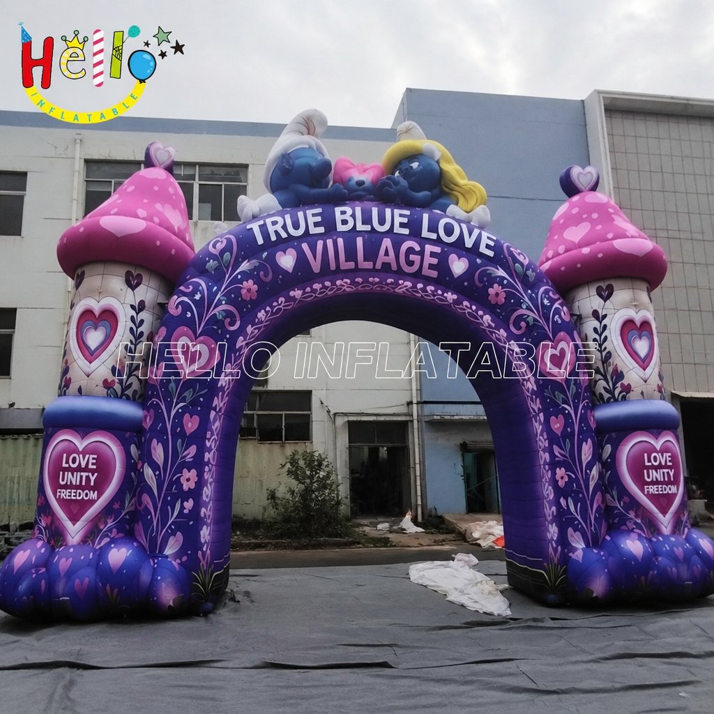Commercial Grade Custom Print Inflatable Arch with Heart Motif for Valentine Theme Park Brand Activation
