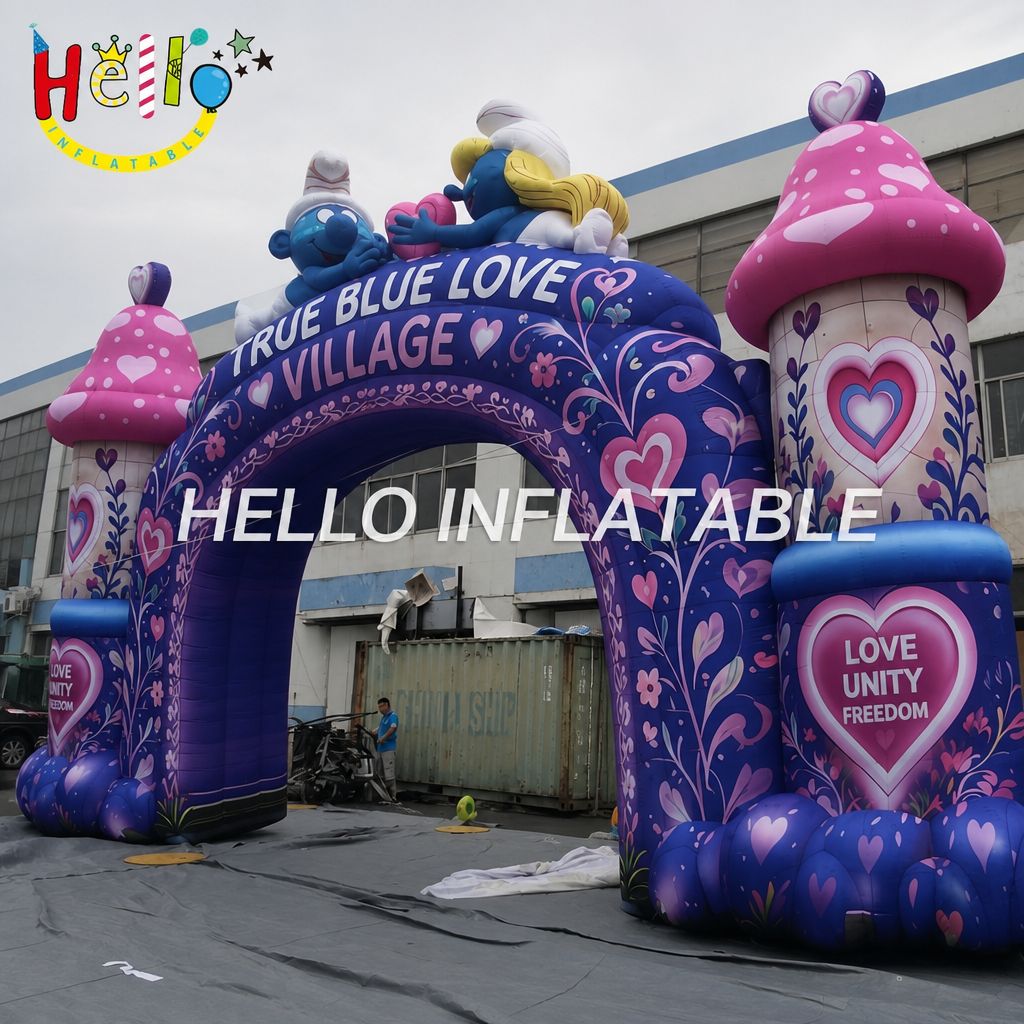 Commercial Grade Custom Print Inflatable Arch with Heart Motif for Valentine Theme Park Brand Activation