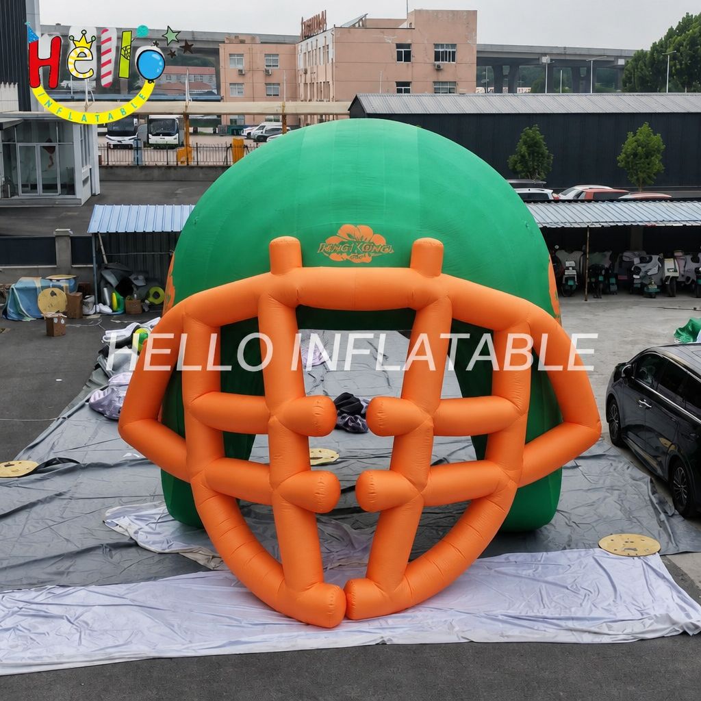 Giant Green Orange Football Helmet Inflatable with Multi Bar Facemask for School Team Game Day Outdoor Decoration