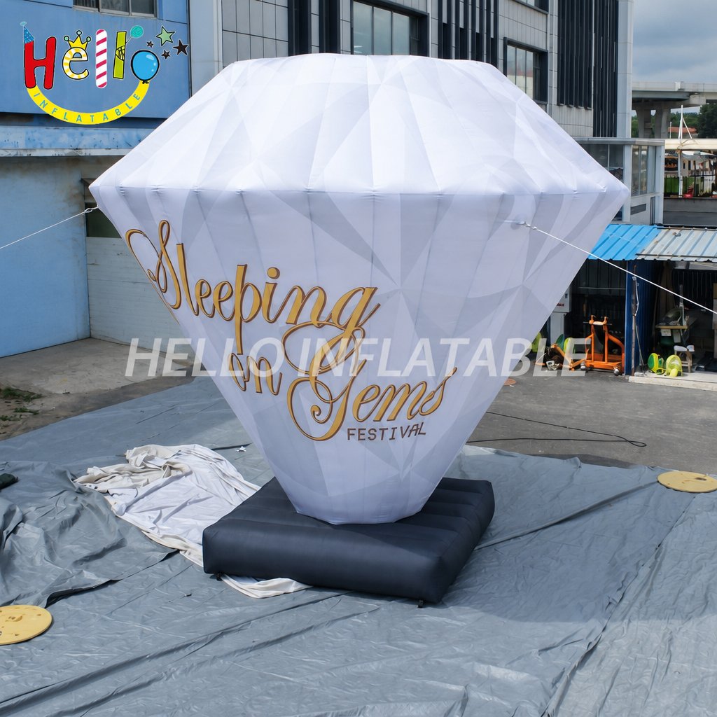 Giant White Diamond Gemstone Inflatable Model with Facet Design for Festival Event Outdoor Decoration