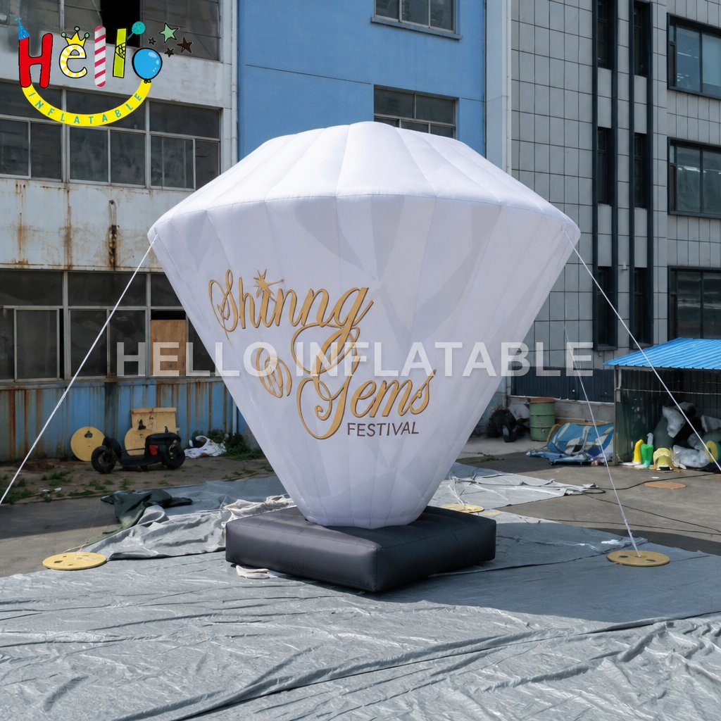 Giant White Diamond Gemstone Inflatable Model with Facet Design for Festival Event Outdoor Decoration