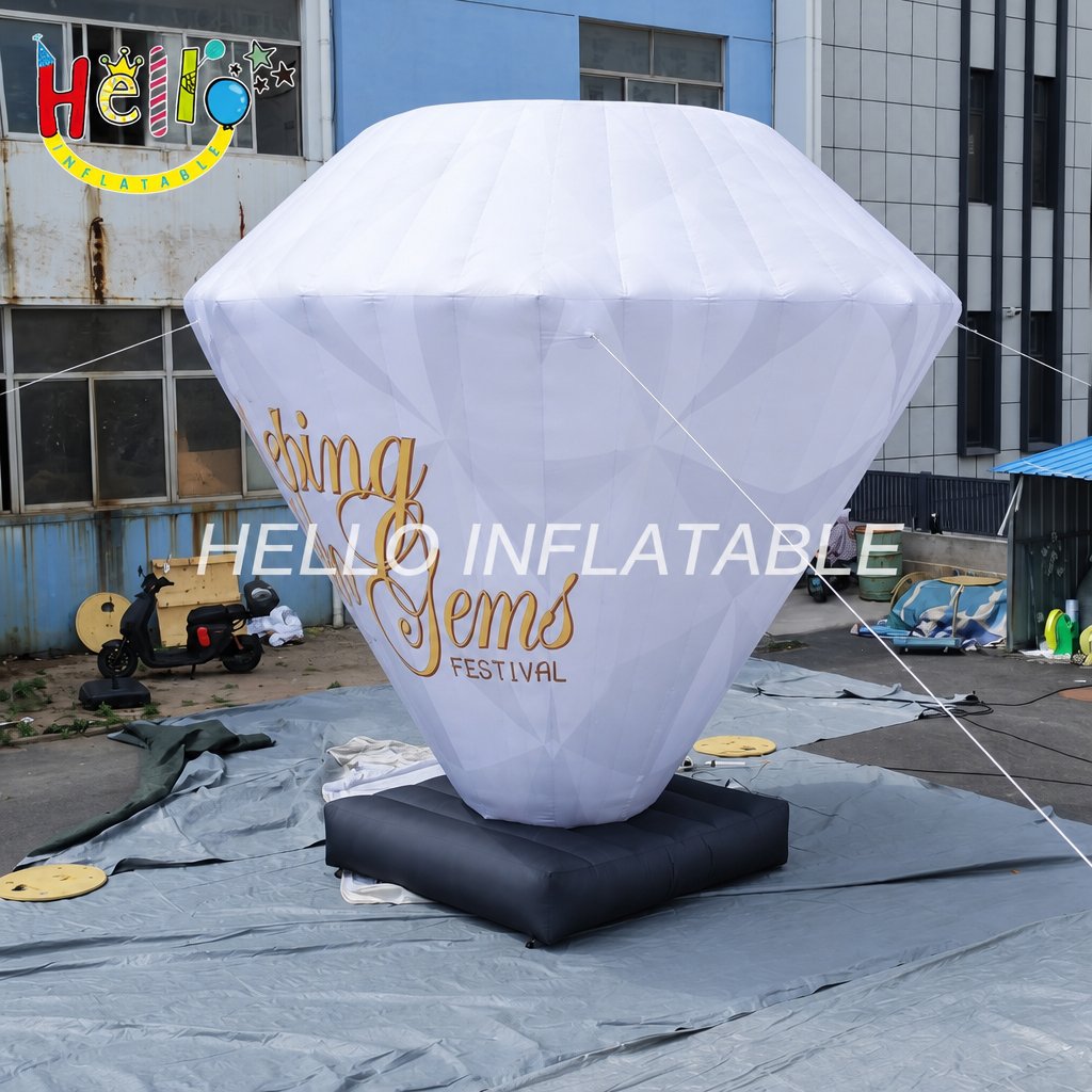 Giant White Diamond Gemstone Inflatable Model with Facet Design for Festival Event Outdoor Decoration