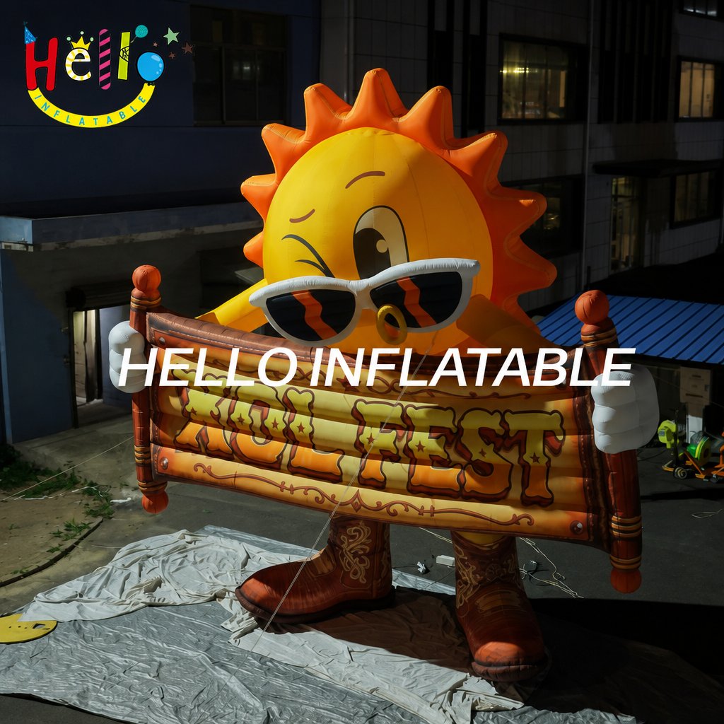 Giant Cartoon Cowboy Sun Mascot Inflatable with Sunglasses Banner for Festival Outdoor Decoration插图1 Giant Cartoon Cowboy Sun Mascot Inflatable with Sunglasses Banner for Festival Outdoor Decoration