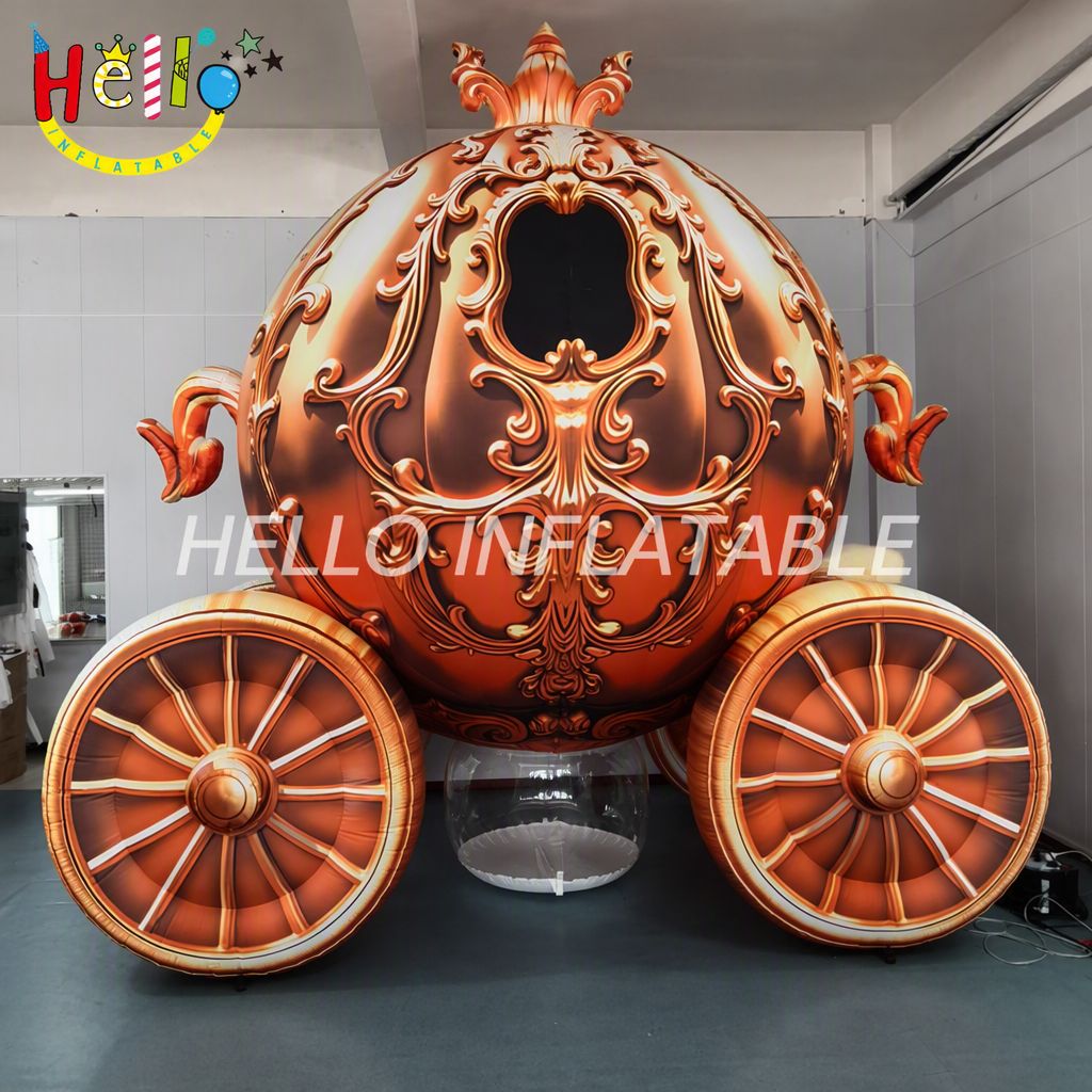 Customized Golden Ornate Pumpkin Carriage Blow Up Figure for Festival Parade Christmas Carnival Display Inflatable Stage Decoration