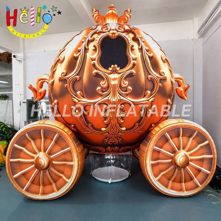 Customized Golden Ornate Pumpkin Carriage Blow Up Figure for Festival Parade Christmas Carnival Display Inflatable Stage Decoration