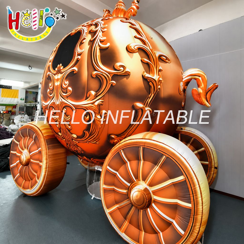 Customized Golden Ornate Pumpkin Carriage Blow Up Figure for Festival Parade Christmas Carnival Display Inflatable Stage Decoration