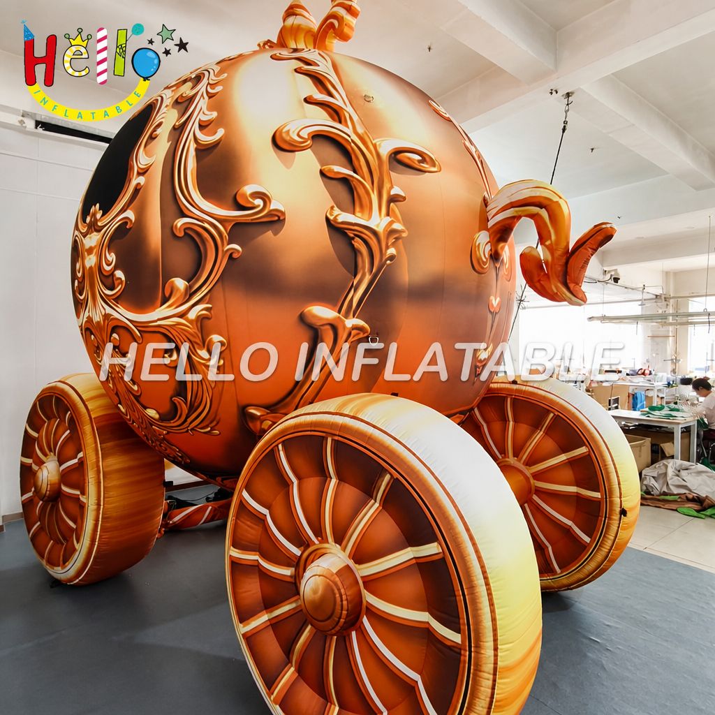 Customized Golden Ornate Pumpkin Carriage Blow Up Figure for Festival Parade Christmas Carnival Display Inflatable Stage Decoration