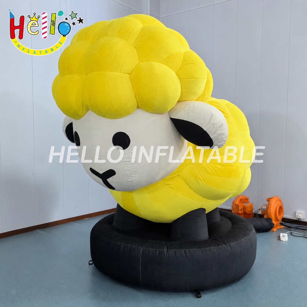 Giant Cartoon Yellow Wool Sheep Mascot Inflatable with Black Face for Farm Theme Outdoor Decoration