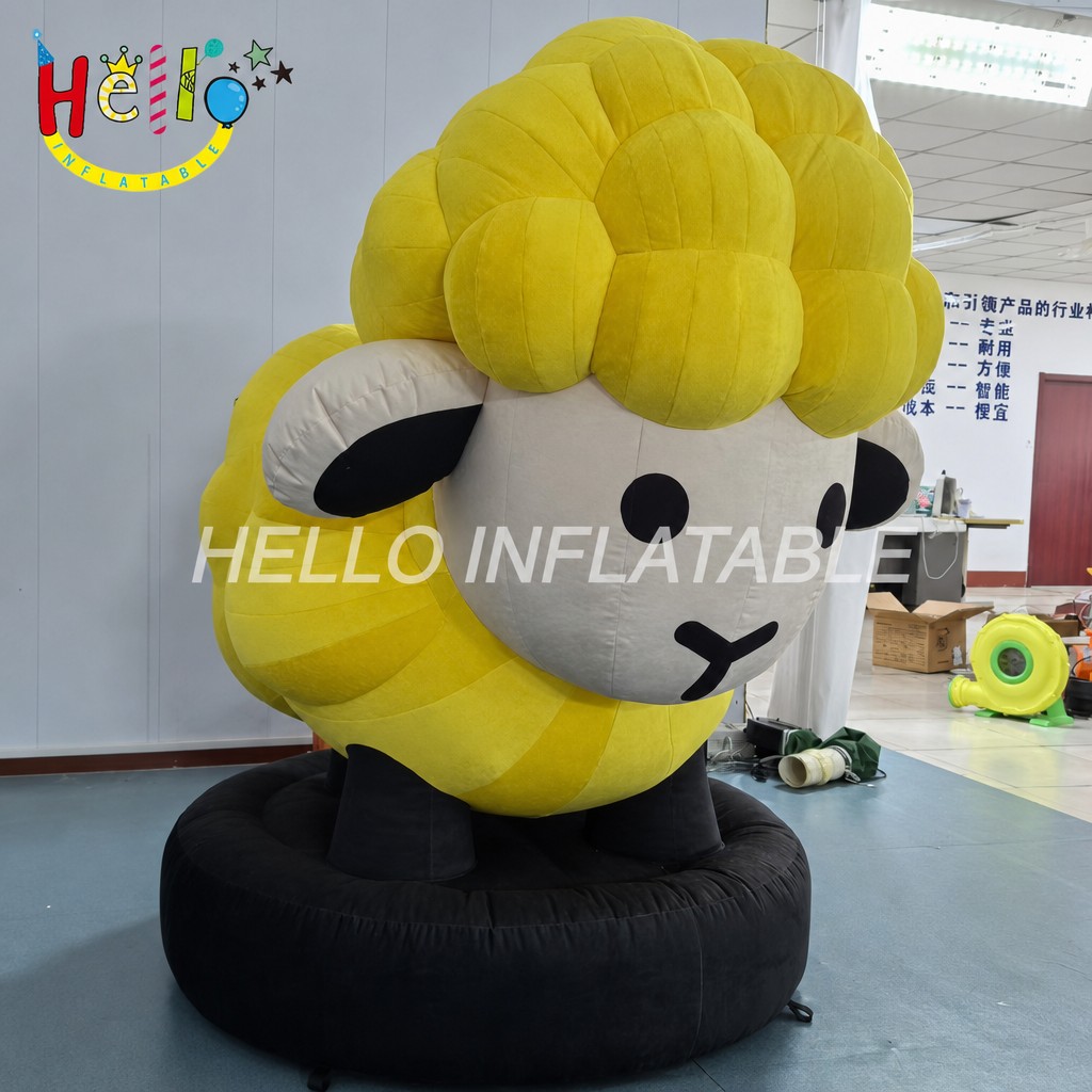 Giant Cartoon Yellow Wool Sheep Mascot Inflatable with Black Face for Farm Theme Outdoor Decoration