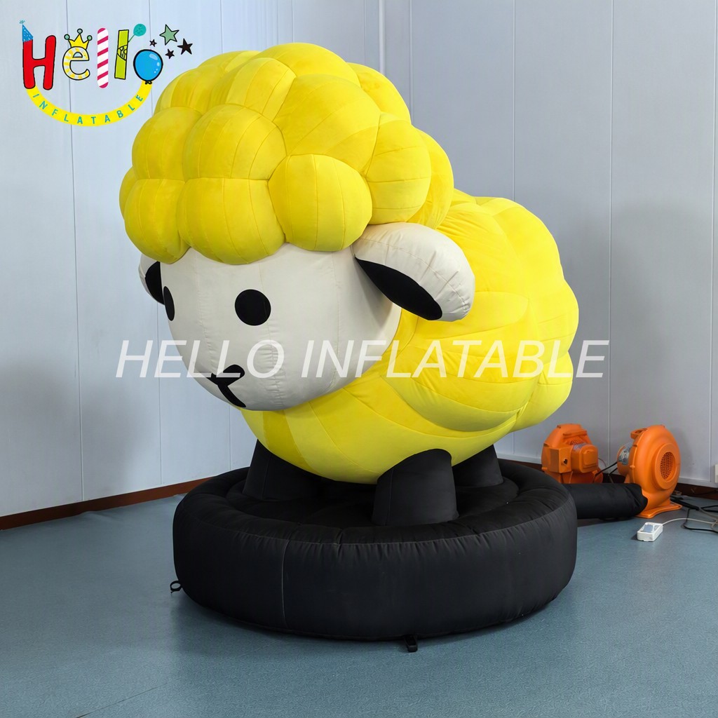 Giant Cartoon Yellow Wool Sheep Mascot Inflatable with Black Face for Farm Theme Outdoor Decoration