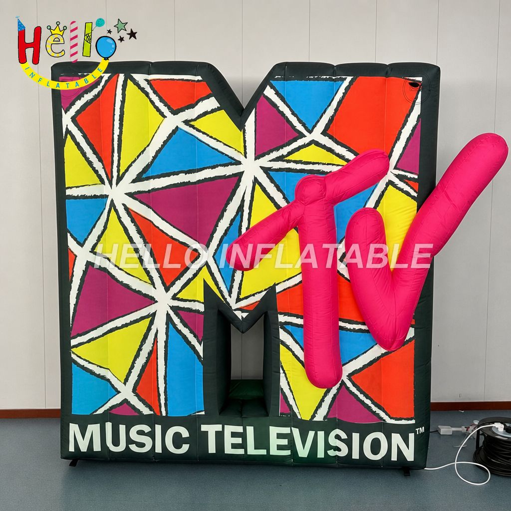 Giant Music Television Logo Inflatable with Mosaic M Letter for Media Brand Event Outdoor Decoration