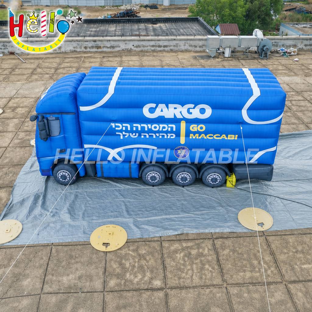Giant Inflatable Semi Truck Replica with Brand Text for Logistics Company Rooftop Advertising Display