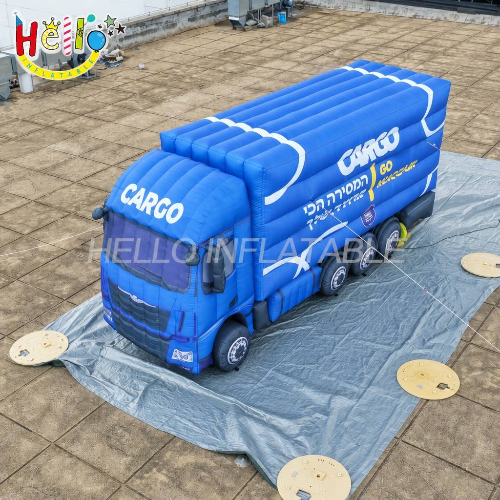 Giant Inflatable Semi Truck Replica with Brand Text for Logistics Company Rooftop Advertising Display