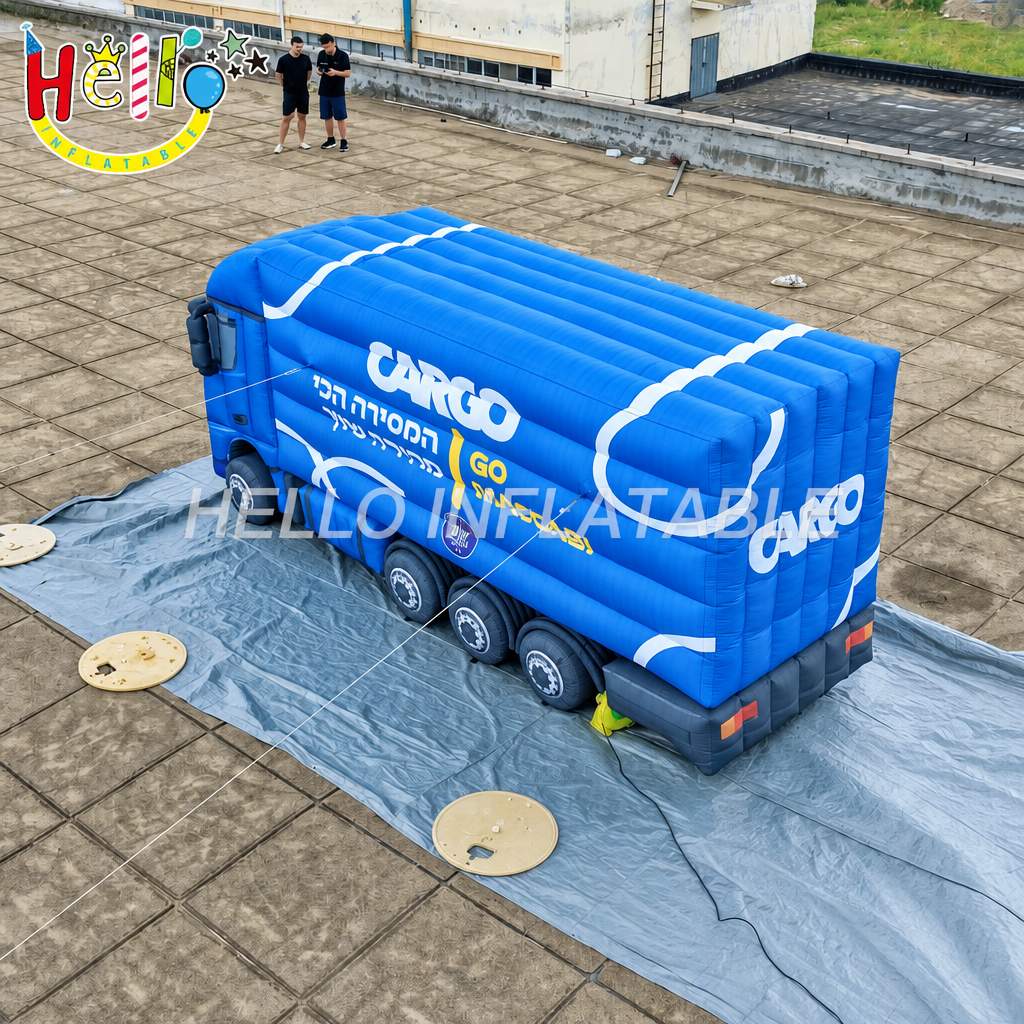 Giant Inflatable Semi Truck Replica with Brand Text for Logistics Company Rooftop Advertising Display