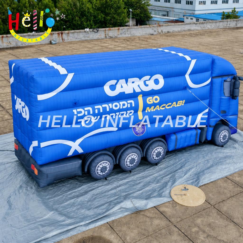 Giant Inflatable Semi Truck Replica with Brand Text for Logistics Company Rooftop Advertising Display