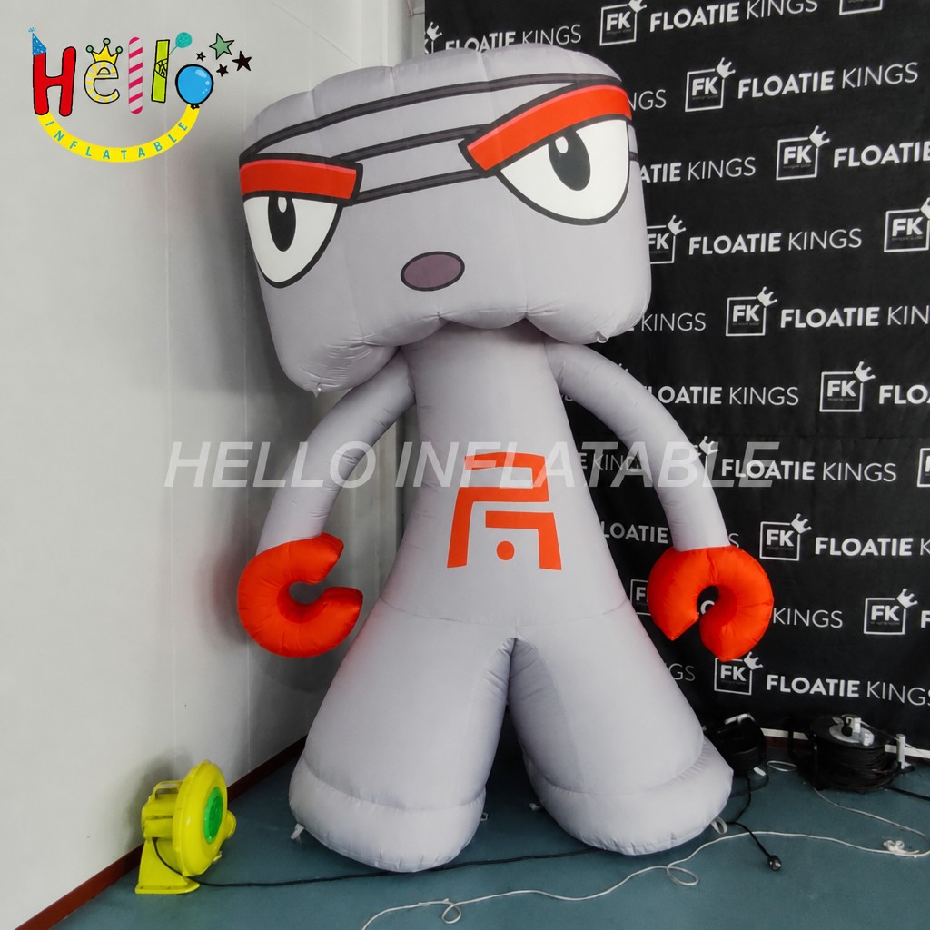 Custom Brand Mascot Grey Inflatable Character with Orange Eyebrows Claw Hands for Trade Show Exhibition Greeting Advertising Inflatables