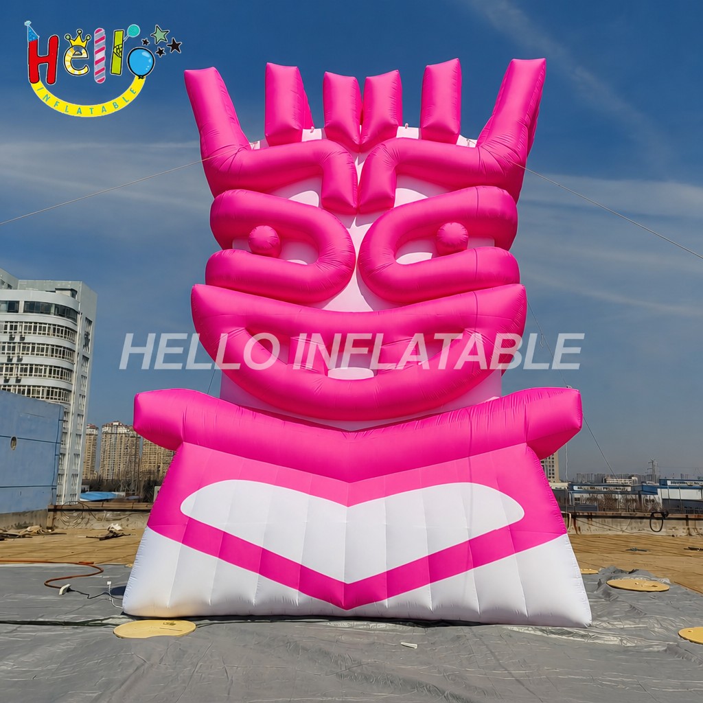 Customized Pink White Tiki Face Blow Up Figure for Festival Parade Carnival Tropical Event Inflatable Mascot